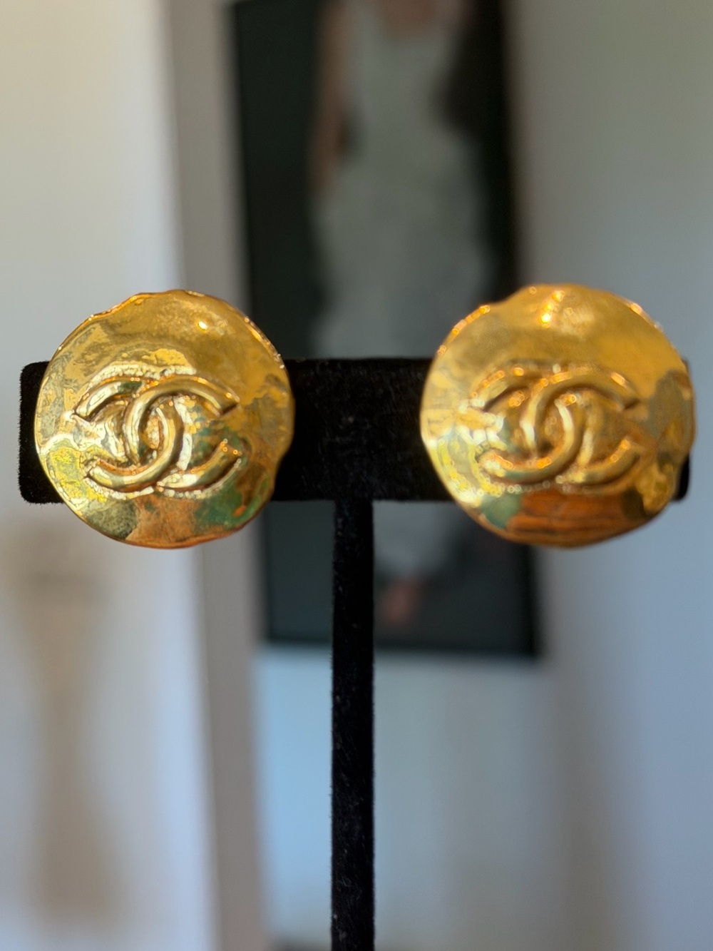 CHANEL Gold Plated CC Emblem  Earrings